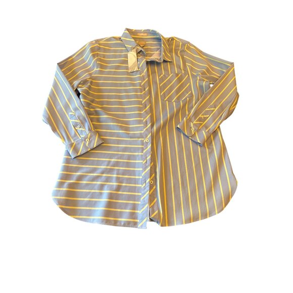 NWT Chicos No-Iron Chic Stretch Striped Shirt Size 18  Blue & Yellow Stripes - Picture 1 of 5